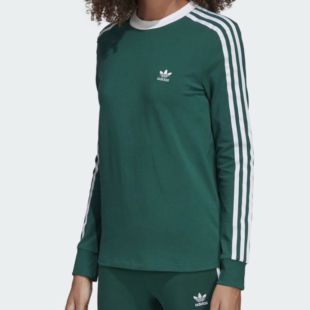 adidas Originals adicolor three stripe long sleeve t-shirt in green size M